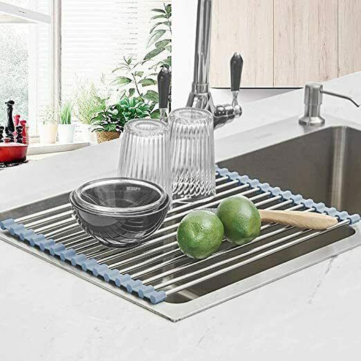 Over The Sink Dish Drying Rack Kitchen Rolling  Stainless Steel (17.8''x11.8'')