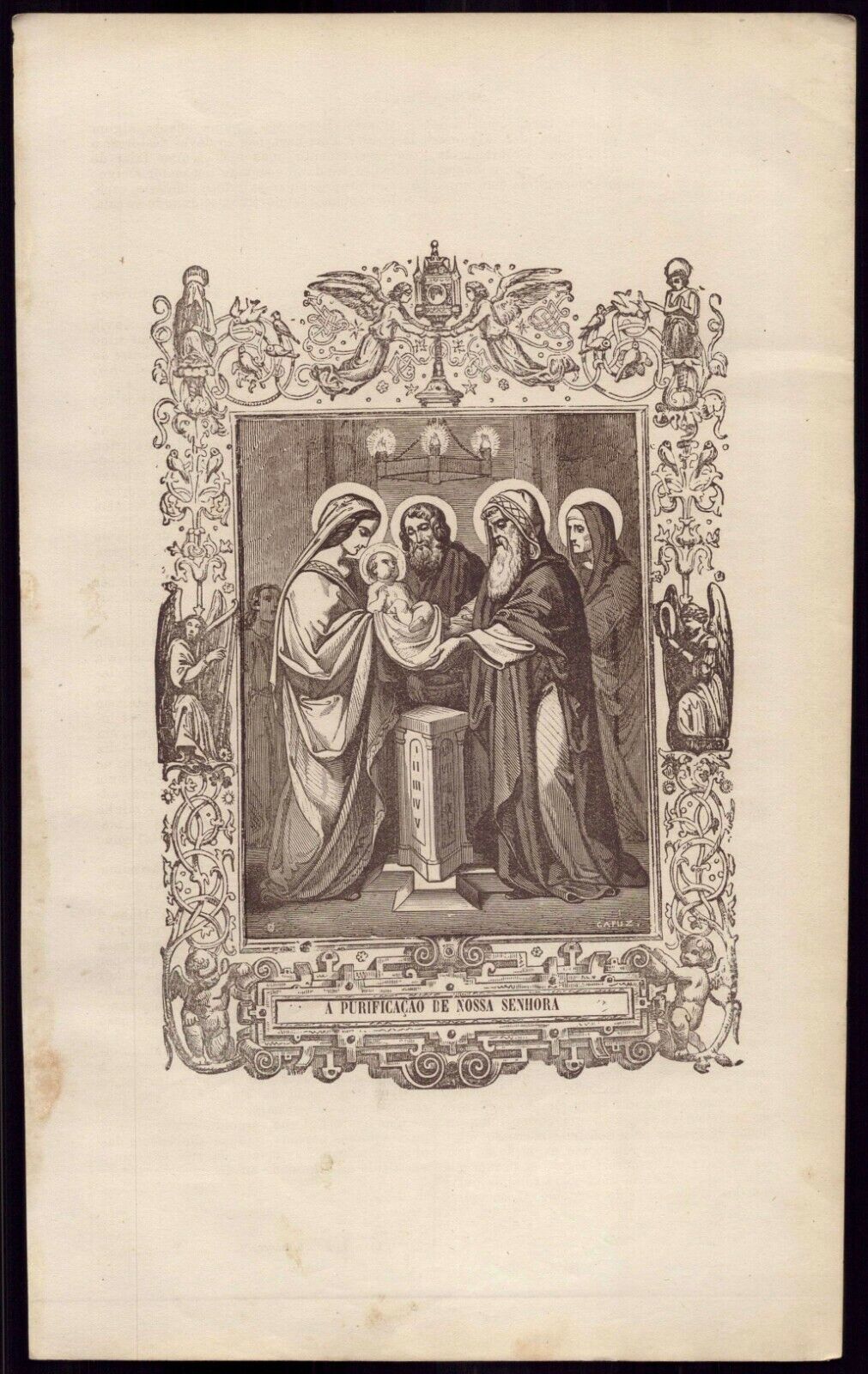 PURIFICATION OF VIRGIN MARY 167x270mm Antiq 19th Century ENGRAVING FROM BOOK