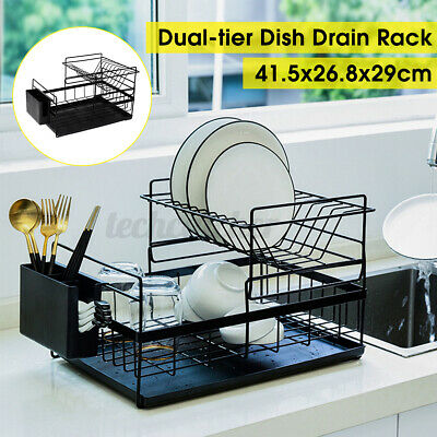 Metal Kitchen Dish Cup Drying Rack Drainer Dryer Tray Cutlery Holder Organizer