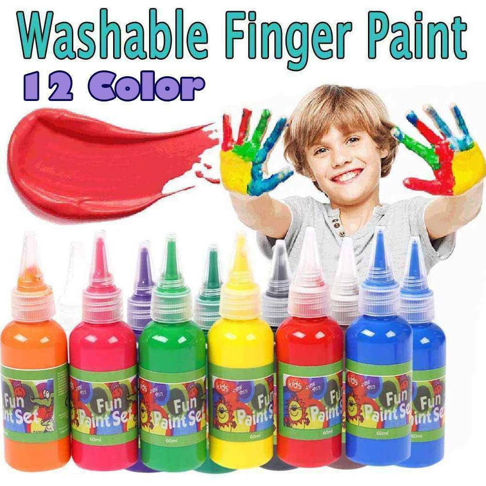 12 Colors Kids Finger Paint Washable Non-Toxic Fingerpaint Liquid Art F6O3