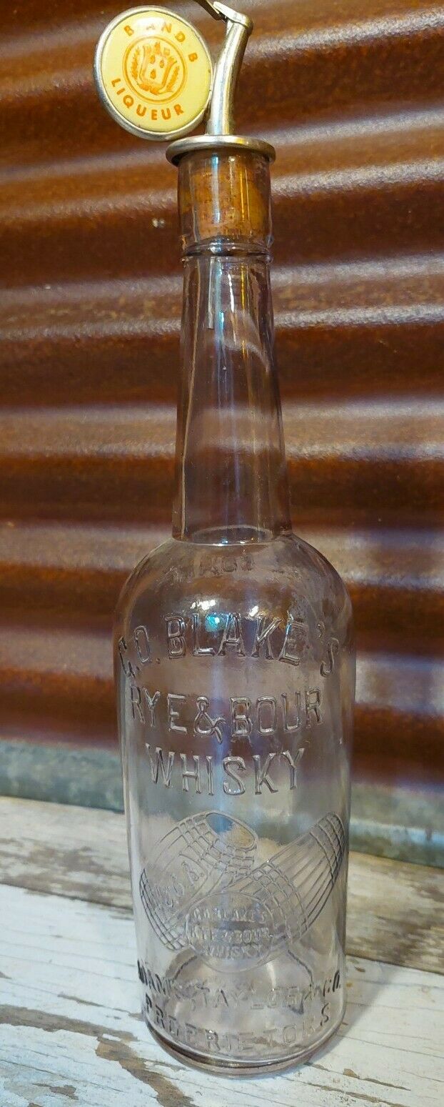 G.o. Blake's Rye & Bour Whisky Bottle(empty) Adams,taylor & Co W Bands Liq Spout