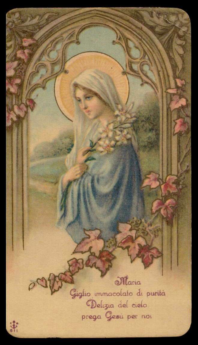 VIRGIN MARY w/ FLOWERS Old  HOLY CARD