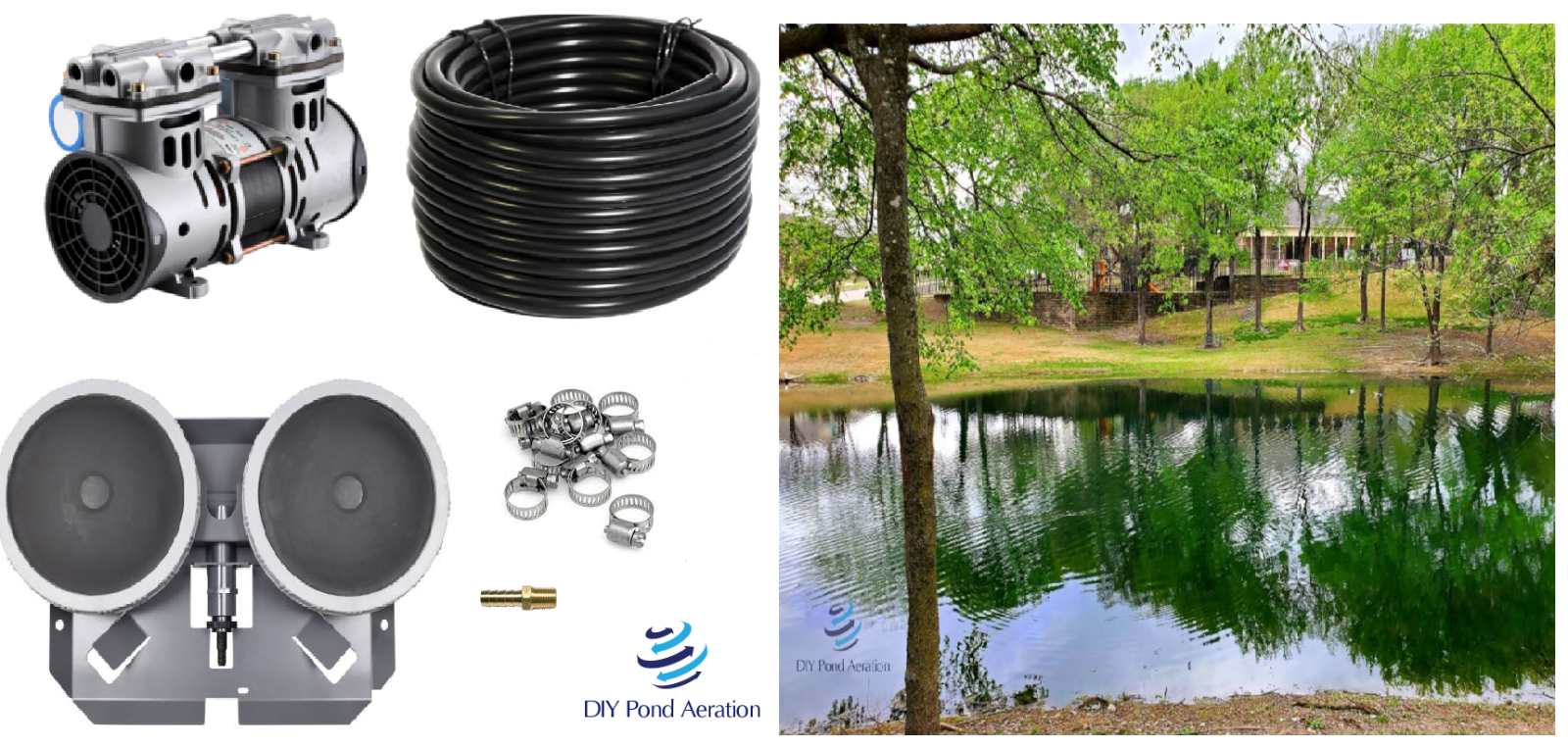 Large Pond Aerator System W/50' Wtd Hose-2 Weighted Diffusers New 1/2hp Pump