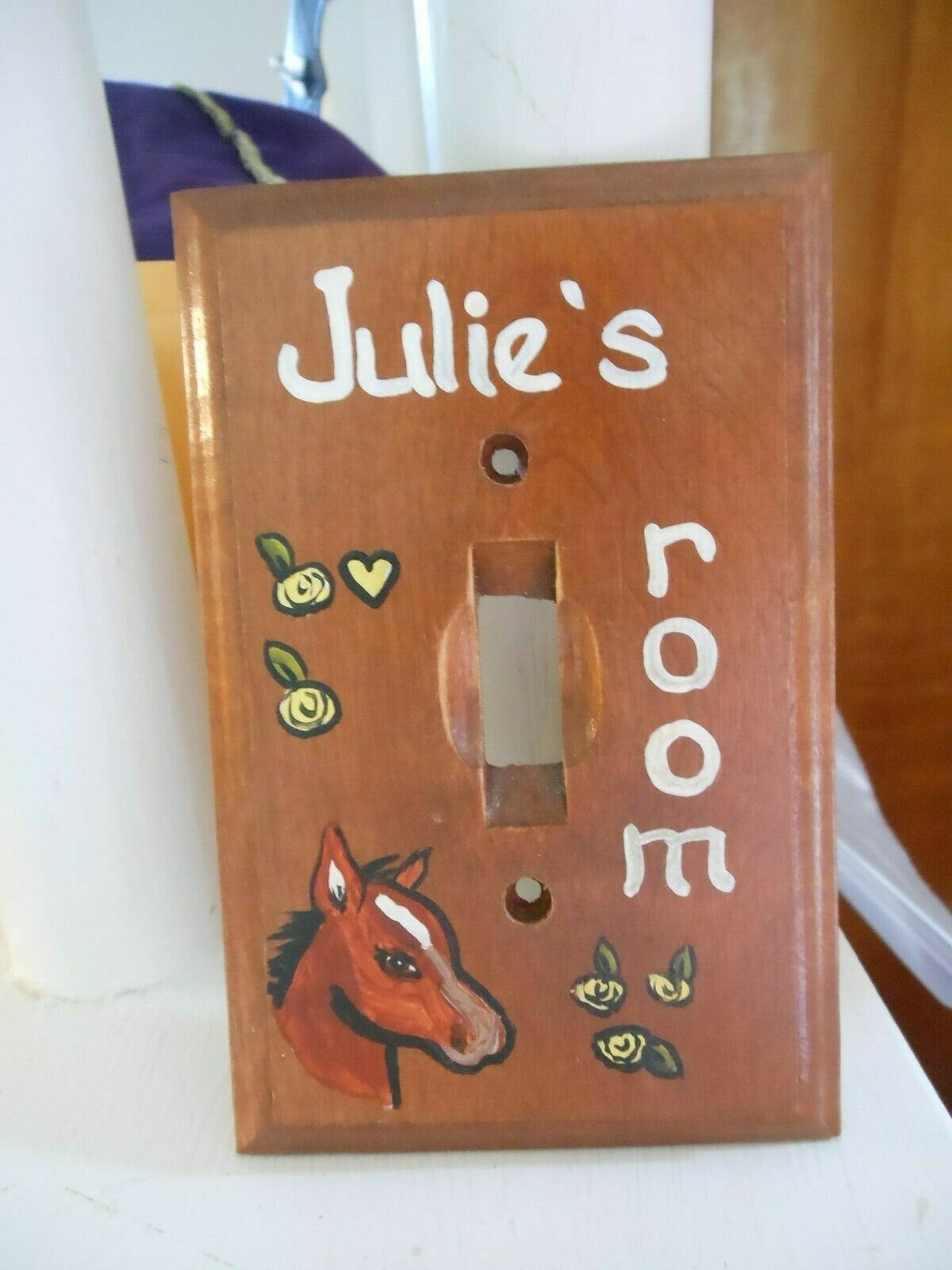Light Switch Plate Cover Wood 5 1/2"  H X 3" W Hand Painted "julie's Room"