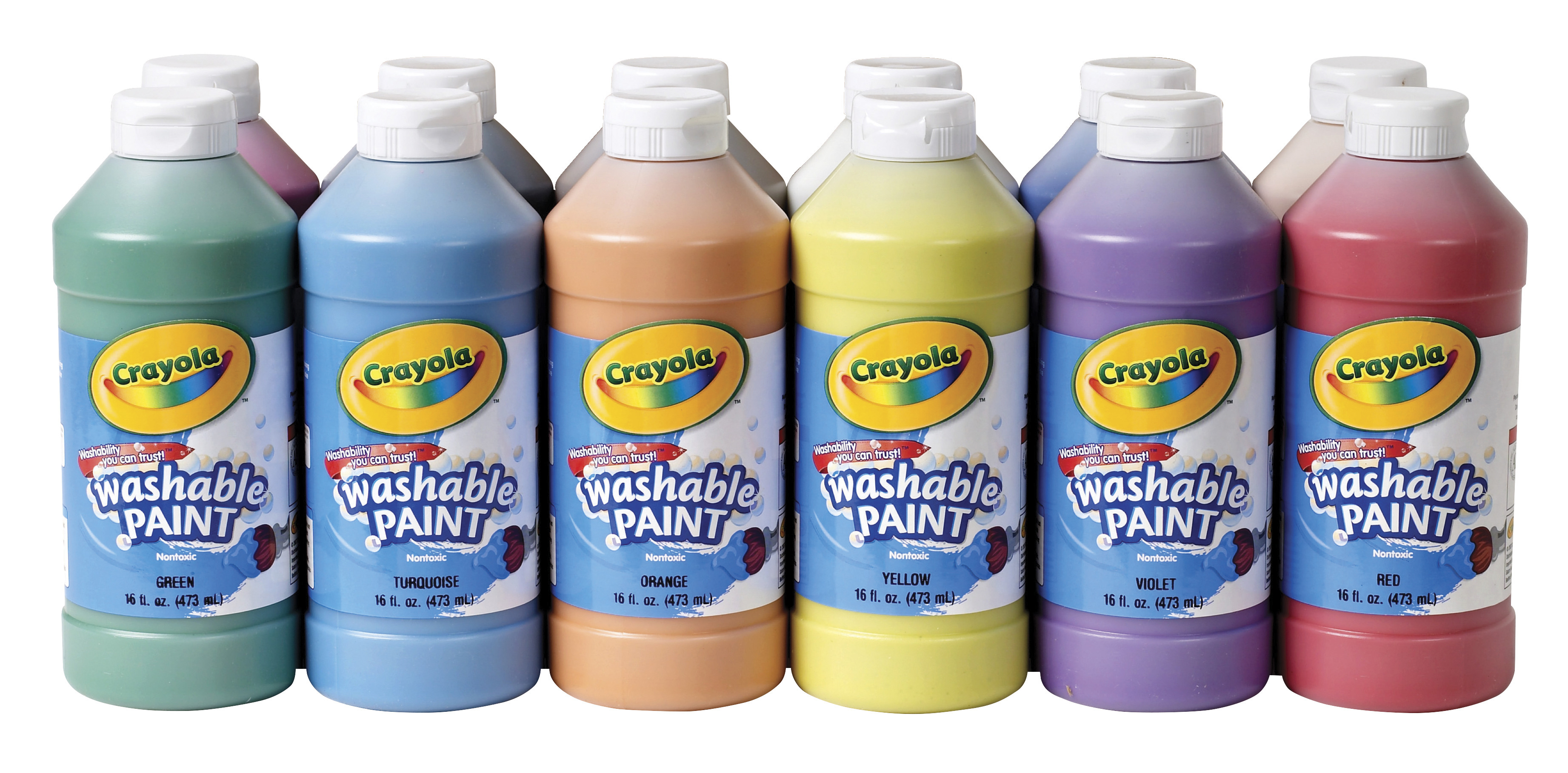 Crayola Washable Paint, Pint Bottles, Assorted Brilliant Colors, Set of 12