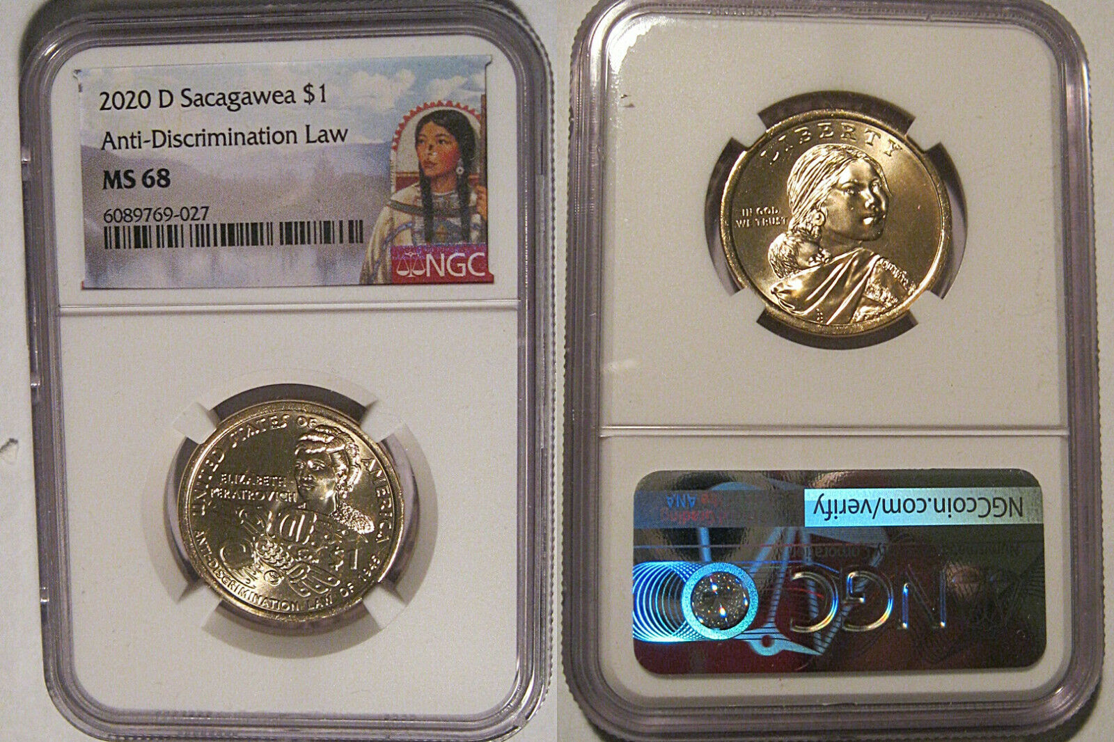 2020 D Native Sacagawea Dollar Anti Discrimination Law $1 NGC MS 68