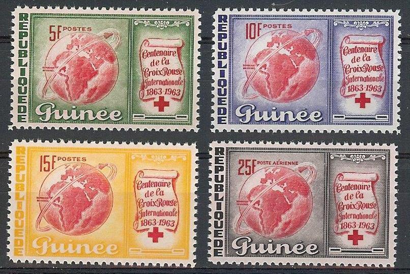 Guinea 1963 Sc# 309-11 Sc# C59 Airmail Set Globe Satellite Red Cross Mnh