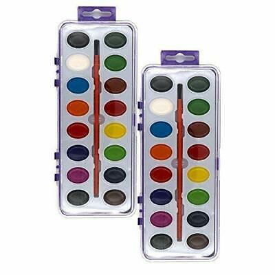 Assorted 16 Ct Color Washable Paint with Brush Art Craft Tool (Pack of 2)