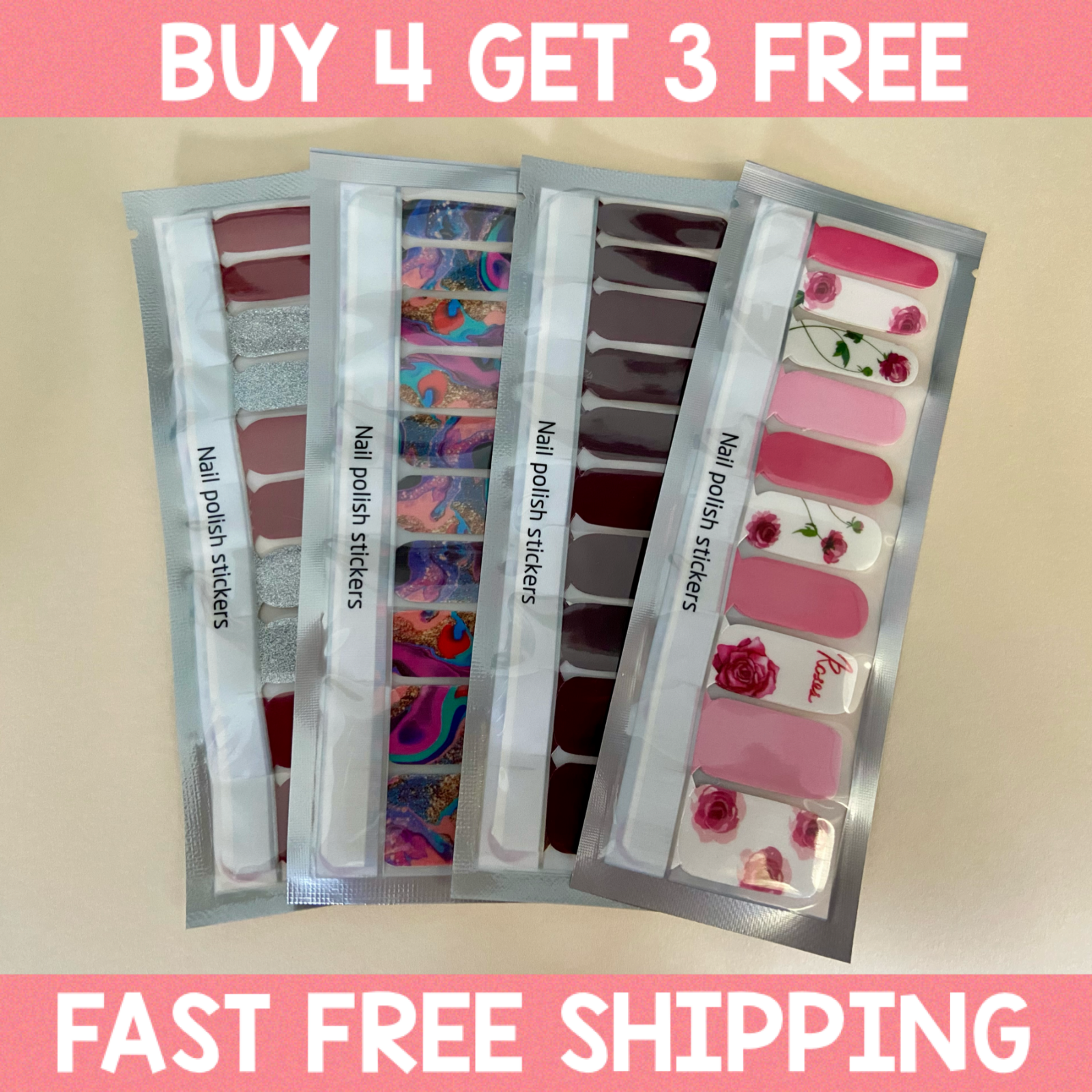 Color Nail Polish Strips - Buy 4 Get 3 Free - Free Shipping