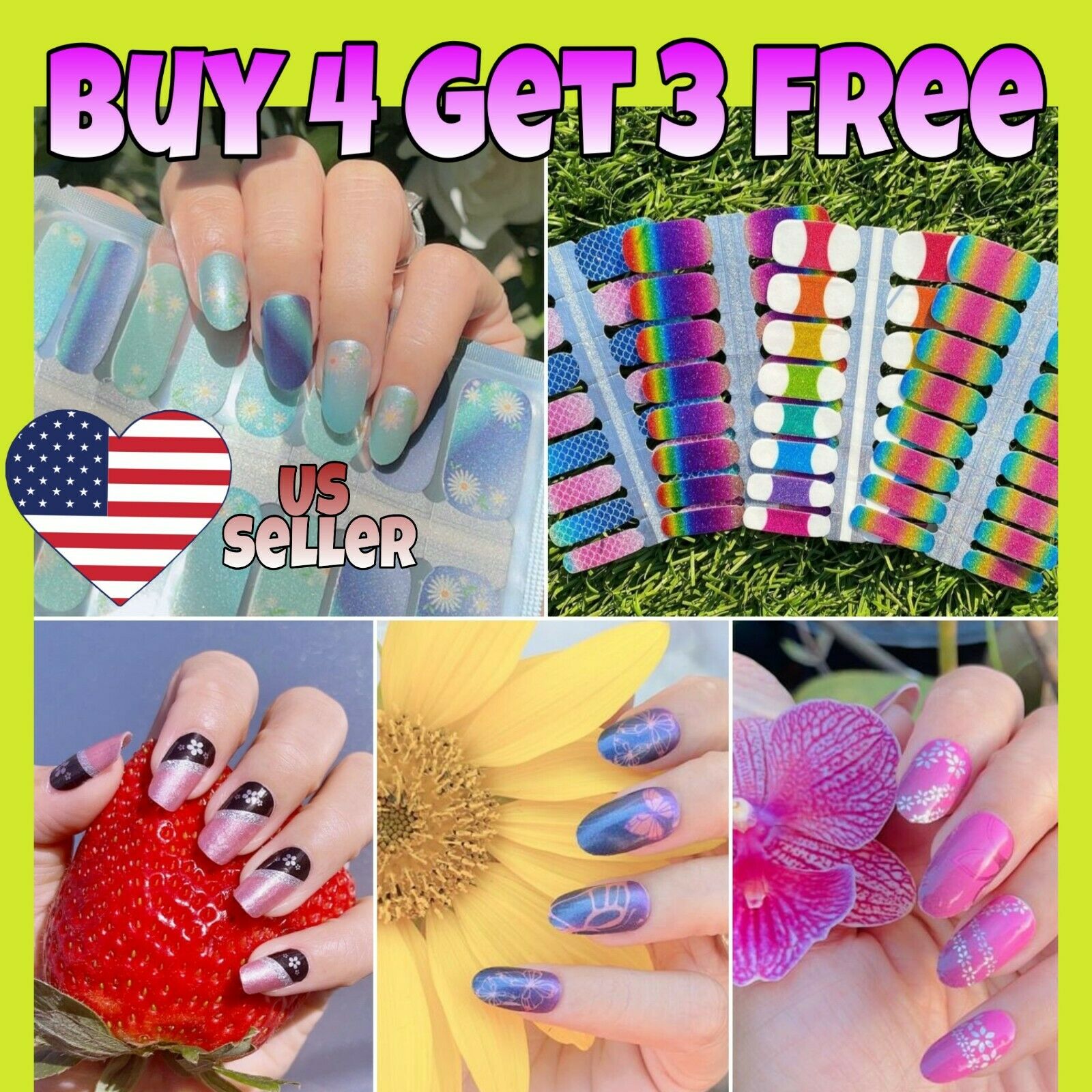 Color Nail Polish Strips Buy 04 Get 03 Free Nail Stickers Wraps Manicure Glitter