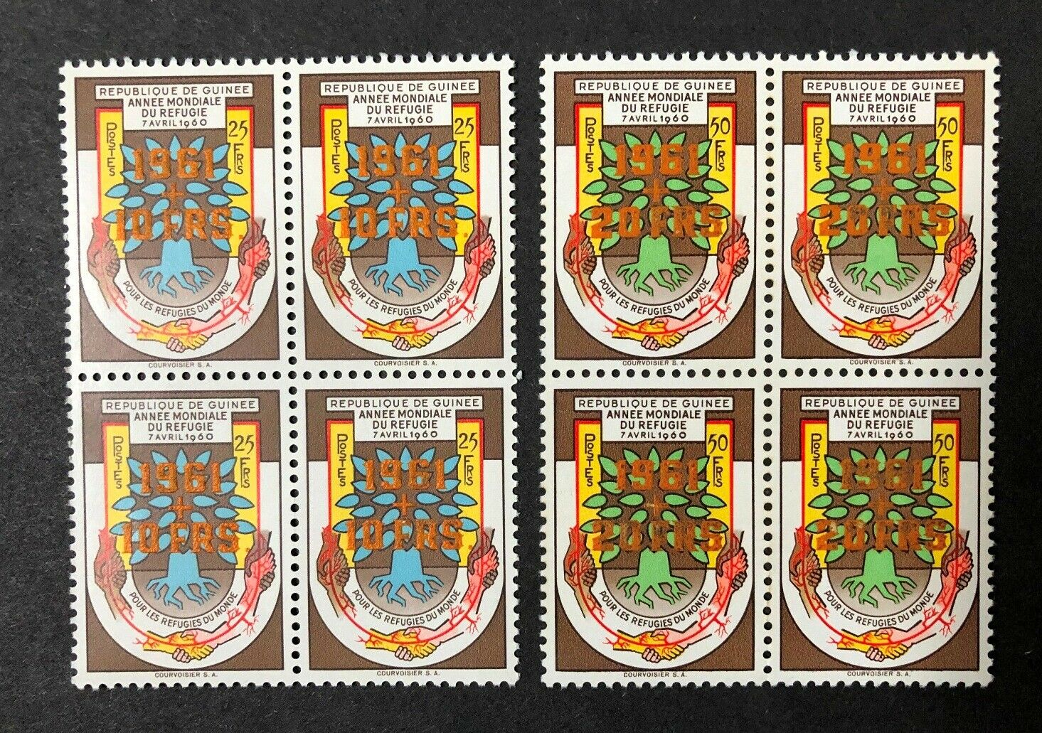 Guinea #b17-18 Orange Blocks Of 4 1961 Mnh