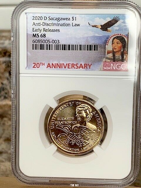 2020-D Sacagawea $1 Anti-discrimination Law NGC MS 68 *Top Pop-Early Releases-3*