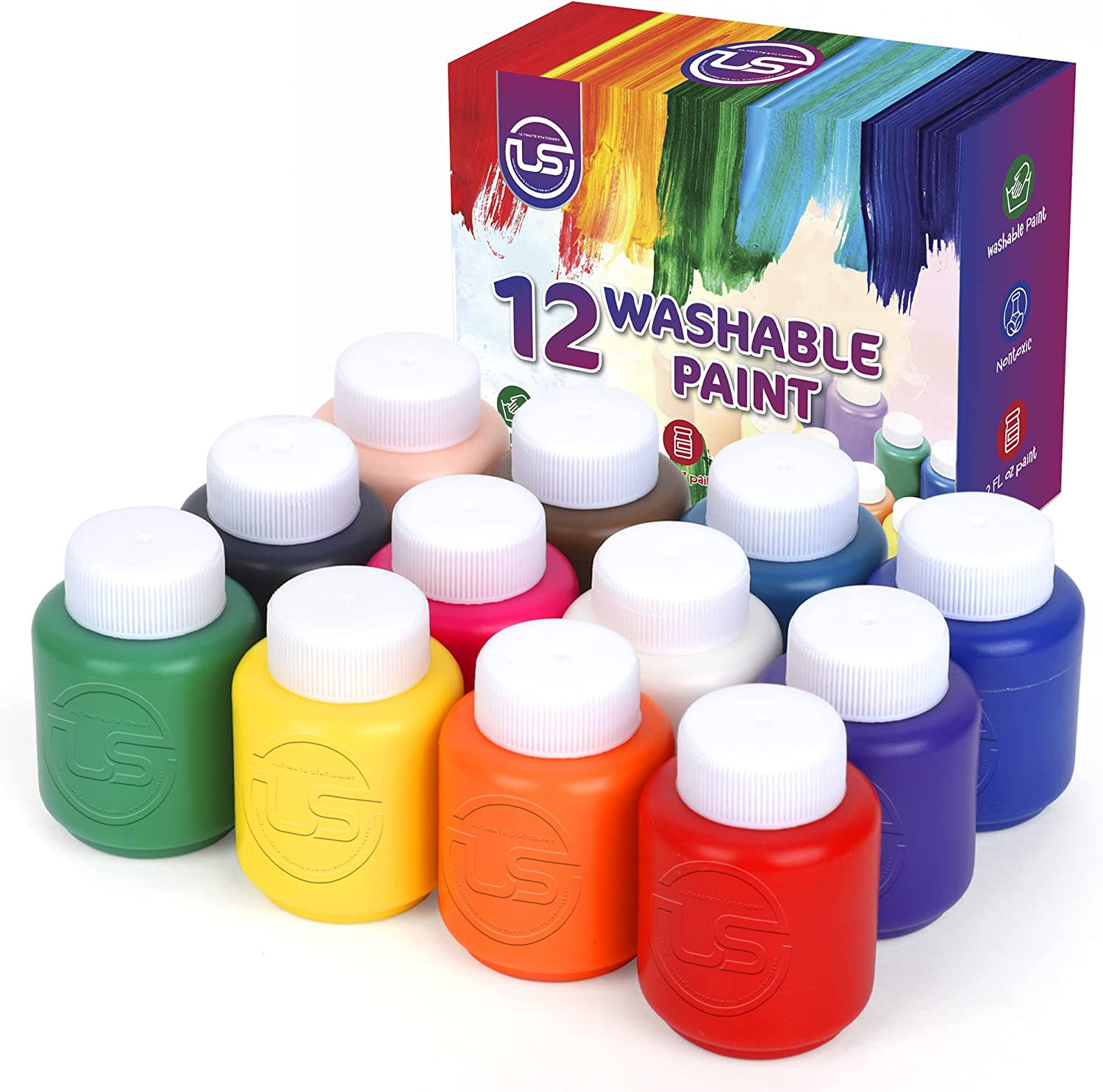 Kids Paint Set - 12 Colors Kids Paint 2 Oz Each - Washable Paint for Kids, Non T