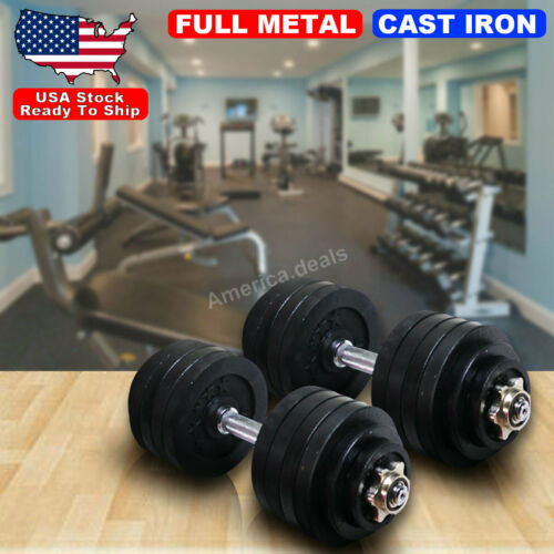 Adjustable 110lb Weight Dumbbell Set Home Body Fitness Workout ALL Metal Plates