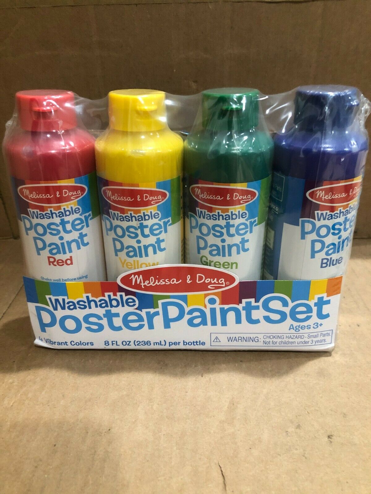 4 PK) MELISA & DOUG WASHABLE POSTER PAINT RED,YELLOW,GREEN,BLUE 8