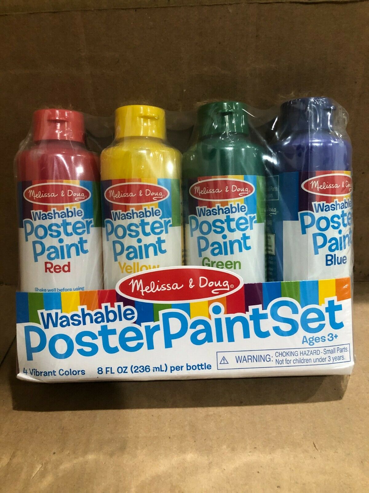 4 PK) MELISA & DOUG WASHABLE POSTER PAINT RED,YELLOW,GREEN,BLUE 8