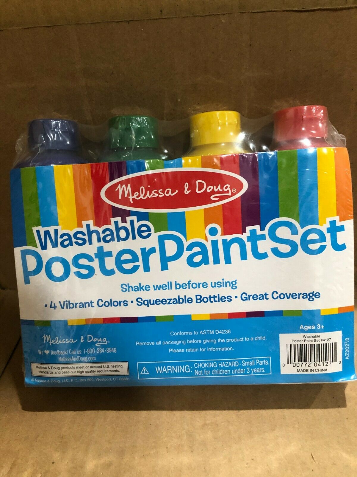 4 PK) MELISA & DOUG WASHABLE POSTER PAINT RED,YELLOW,GREEN,BLUE 8